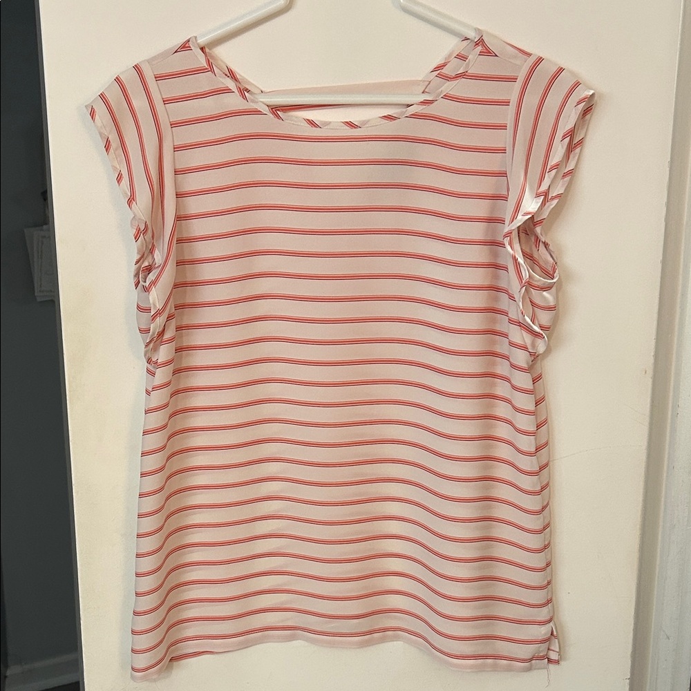 LOFT Coral and White Striped Blouse